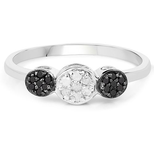 0.15 Carat Genuine White Diamond and Black Diamond .925 Sterling Silver Ring