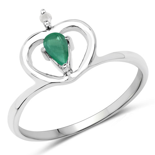 Emerald-0.23 Carat Genuine Emerald and White Diamond .925 Sterling Silver Ring