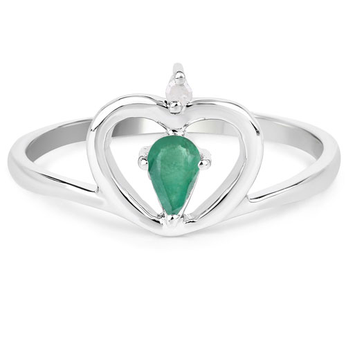 0.23 Carat Genuine Emerald and White Diamond .925 Sterling Silver Ring