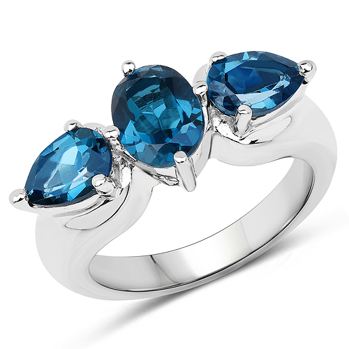 3.05 Carat Genuine London Blue Topaz .925 Sterling Silver Ring