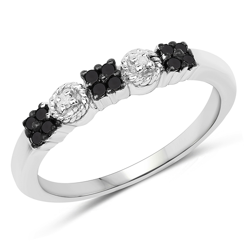 0.15 Carat Genuine Black Diamond & White Diamond .925 Sterling Silver Ring