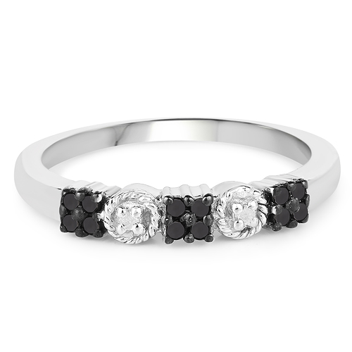 0.15 Carat Genuine Black Diamond & White Diamond .925 Sterling Silver Ring