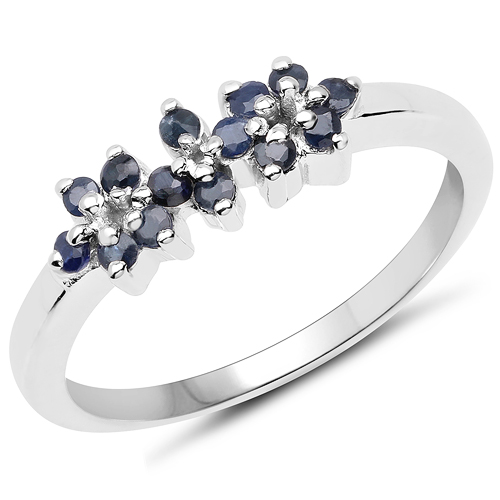 0.42 Carat Genuine Blue Sapphire .925 Sterling Silver Ring