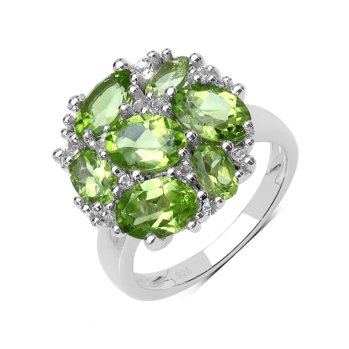 4.40 Carat Genuine Peridot and White Topaz .925 Sterling Silver Ring