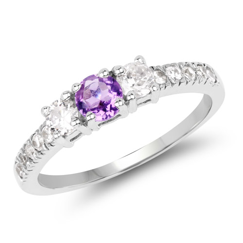 Amethyst-1.52 Carat Genuine Amethyst and White Cubic Zirconia .925 Sterling Silver Ring