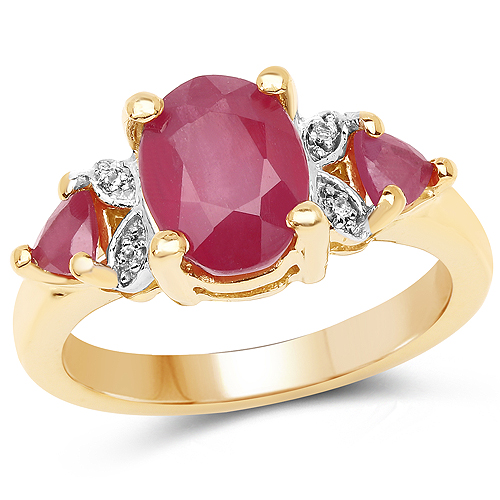 Ruby-14K Yellow Gold Plated 3.00 Carat Glass Filled Ruby and White Topaz .925 Sterling Silver Ring