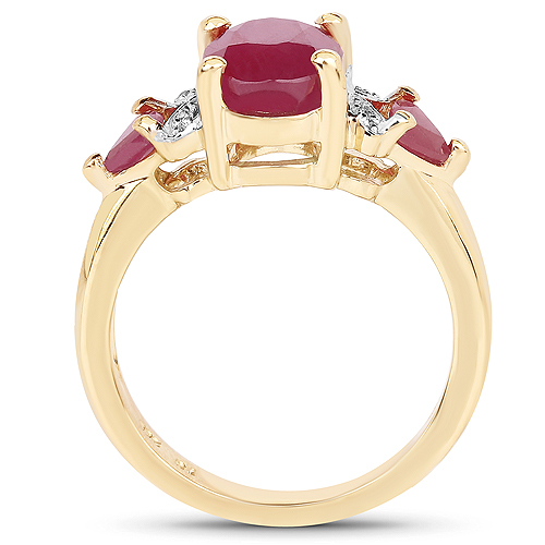 14K Yellow Gold Plated 3.00 Carat Glass Filled Ruby and White Topaz .925 Sterling Silver Ring