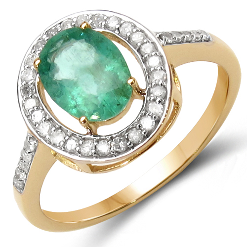 Emerald-1.34 Carat Genuine Emerald & White Diamond 10K Yellow Gold Ring