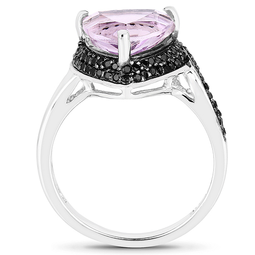 3.53 Carat Genuine Pink Amethyst and Black Spinel .925 Sterling Silver Ring