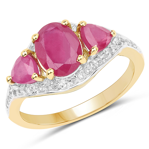 Ruby-14K Yellow Gold Plated 2.49 Carat Genuine Glass Filled Ruby and White Topaz .925 Sterling Silver Ring