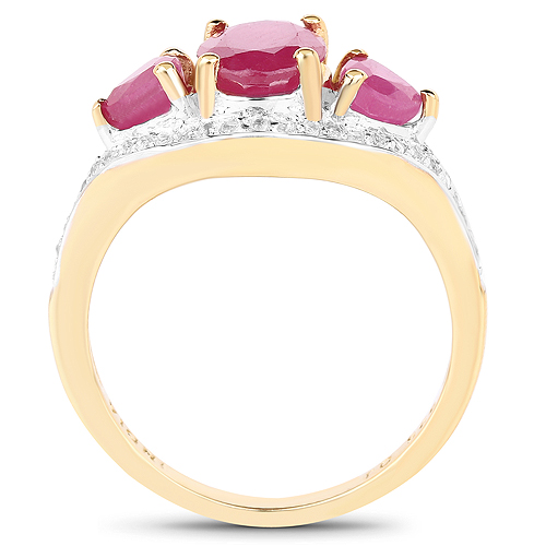 14K Yellow Gold Plated 2.49 Carat Genuine Glass Filled Ruby and White Topaz .925 Sterling Silver Ring