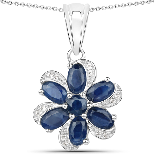 9.12 Carat Genuine Blue Sapphire and White Topaz .925 Sterling Silver 3 Piece Jewelry Set (Ring, Earrings, and Pendant w/ Chain)