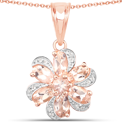7.28 Carat Genuine Morganite and White Topaz .925 Sterling Silver 3 Piece Jewelry Set (Ring, Earrings, and Pendant w/ Chain)