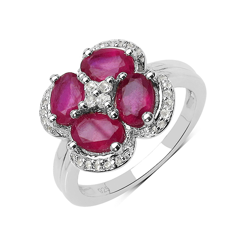 Ruby-2.14 Carat Glass Filled Ruby and White Topaz .925 Sterling Silver Ring