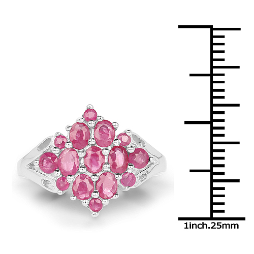 1.87 Carat Genuine Ruby and White Diamond .925 Sterling Silver Ring
