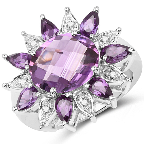 Amethyst-5.20 Carat Genuine Amethyst and White Topaz .925 Sterling Silver Ring