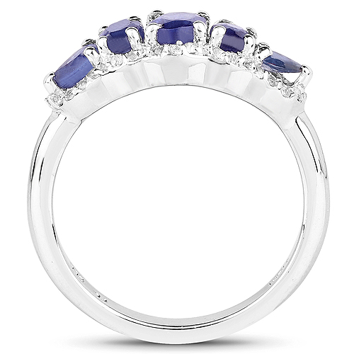1.43 Carat Glass Filled Sapphire and White Topaz .925 Sterling Silver Ring