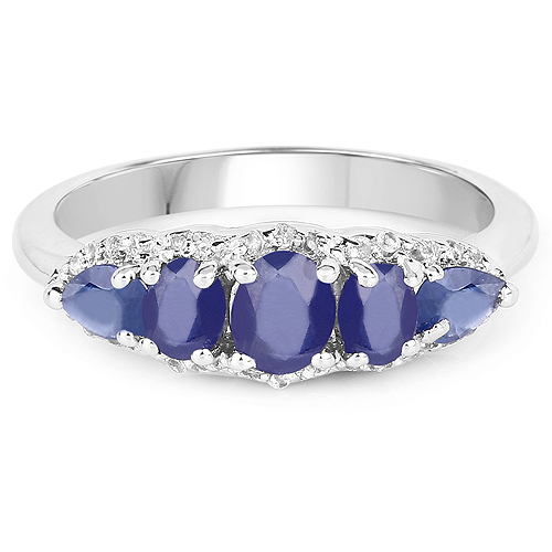 1.43 Carat Glass Filled Sapphire and White Topaz .925 Sterling Silver Ring