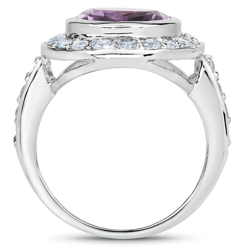 4.77 Carat Genuine Amethyst and Blue Topaz .925 Sterling Silver Ring