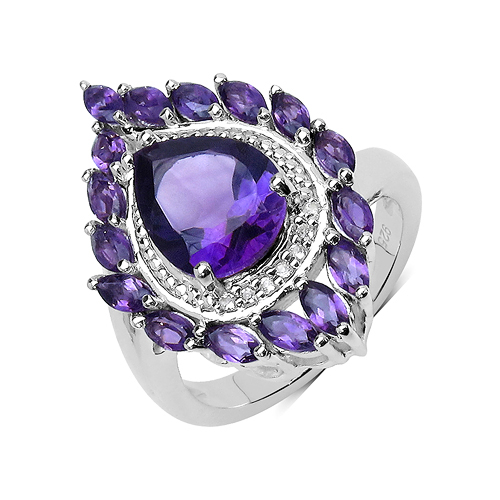 Amethyst-3.26 Carat Genuine Amethyst and White Topaz .925 Sterling Silver Ring