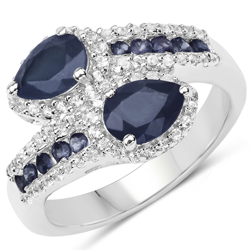 Sapphire-2.34 Carat Genuine Blue Sapphire and White Topaz .925 Sterling Silver Ring