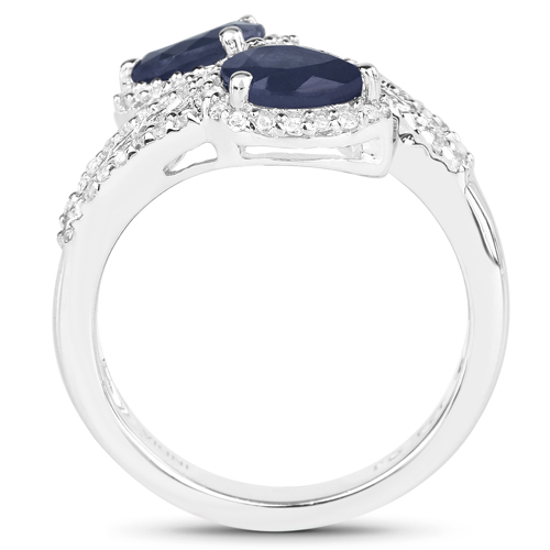 2.34 Carat Genuine Blue Sapphire and White Topaz .925 Sterling Silver Ring