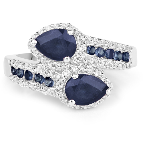 2.34 Carat Genuine Blue Sapphire and White Topaz .925 Sterling Silver Ring
