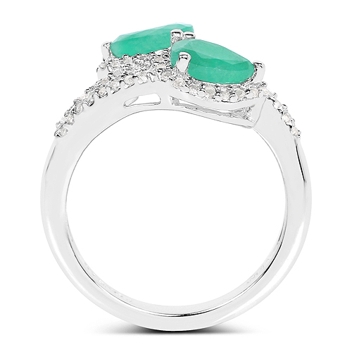 1.83 Carat Genuine Emerald and White Topaz .925 Sterling Silver Ring