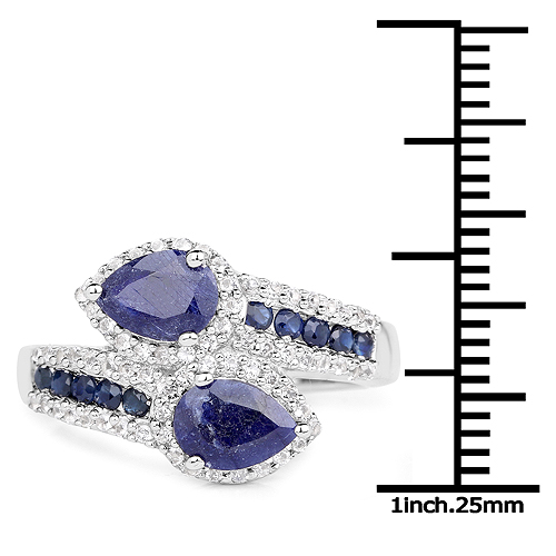 2.44 Carat Genuine Glass Filled Sapphire, Blue Sapphire & White Topaz .925 Sterling Silver Ring