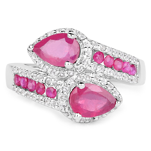 2.44 Carat Glass Filled Ruby, Ruby and White Topaz .925 Sterling Silver Ring