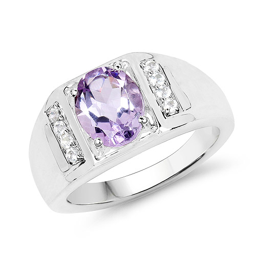 Amethyst-1.98 Carat Genuine Amethyst and White Topaz .925 Sterling Silver Ring