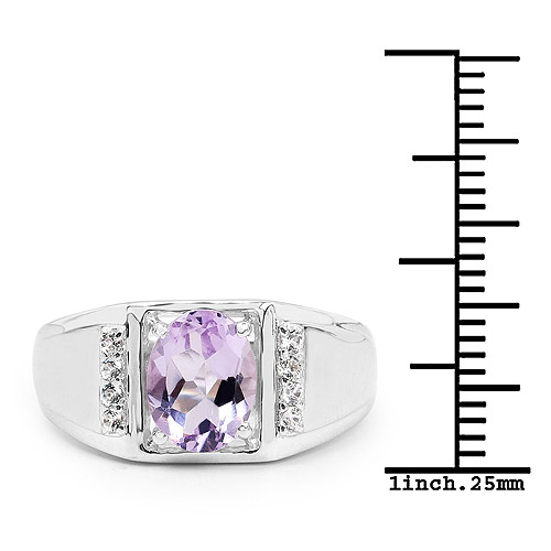 1.98 Carat Genuine Amethyst and White Topaz .925 Sterling Silver Ring