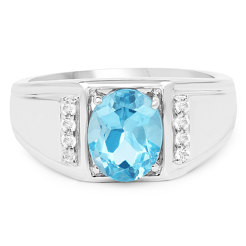 2.18 Carat Genuine London Blue Topaz and White Topaz .925 Sterling Silver Ring