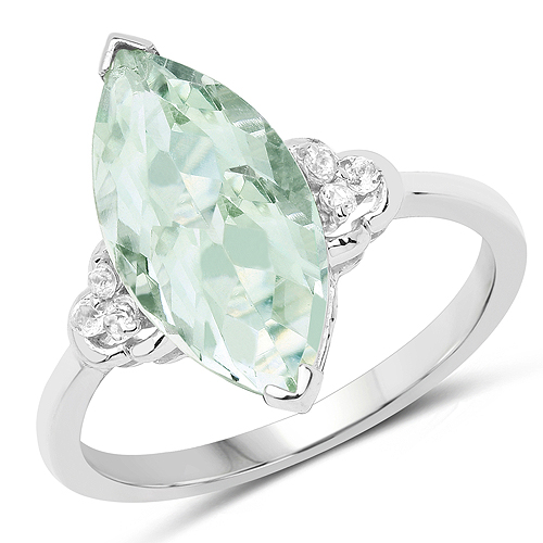 Amethyst-3.63 Carat Genuine Green Amethyst and White Topaz .925 Sterling Silver Ring