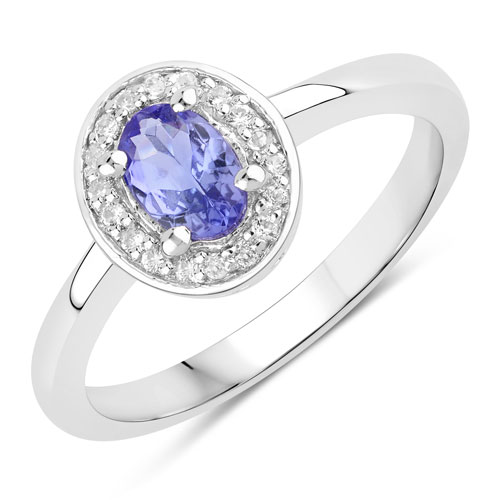 Tanzanite-0.84 Carat Genuine Tanzanite and Created White Sapphire .925 Sterling Silver Ring