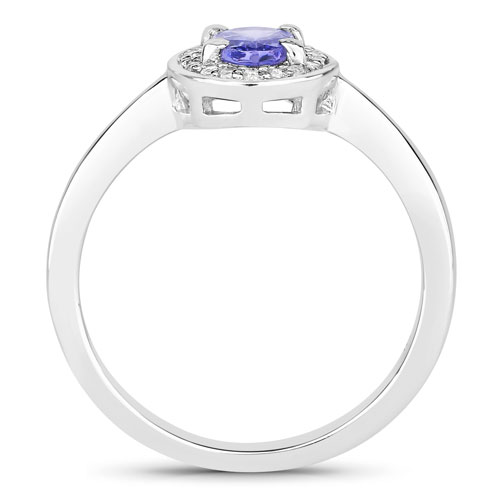 0.84 Carat Genuine Tanzanite and Created White Sapphire .925 Sterling Silver Ring