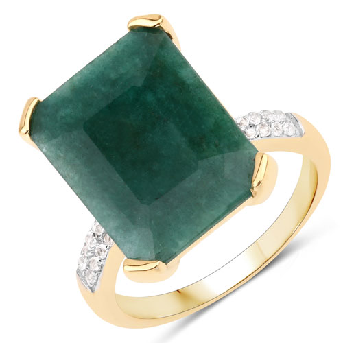 Emerald-9.76 Carat Dyed Emerald and White Topaz .925 Sterling Silver Ring