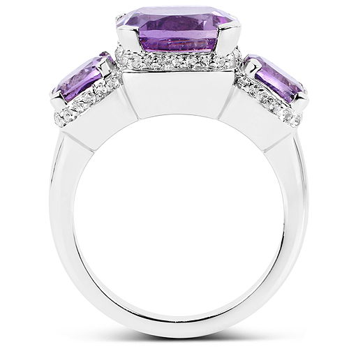 5.85 Carat Genuine Pink Amethyst and White Topaz .925 Sterling Silver Ring