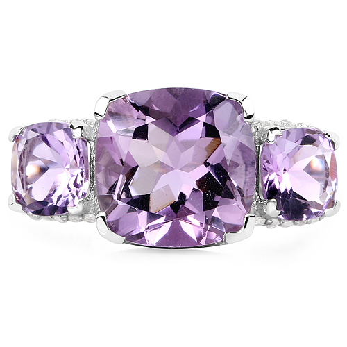 5.85 Carat Genuine Pink Amethyst and White Topaz .925 Sterling Silver Ring