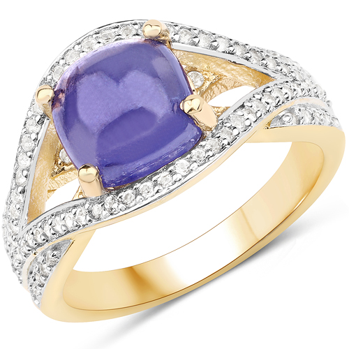 Tanzanite-14K Yellow Gold Plated 3.20 Carat Genuine Tanzanite and White Topaz .925 Sterling Silver Ring