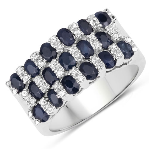 Sapphire-3.66 Carat Genuine Blue Sapphire and White Topaz .925 Sterling Silver Ring