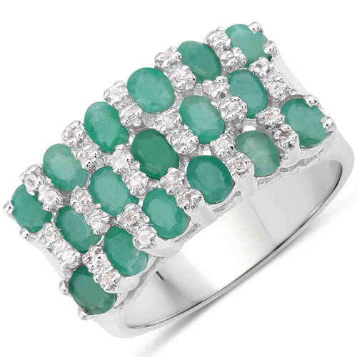 Emerald-2.64 Carat Genuine Emerald and White Topaz .925 Sterling Silver Ring