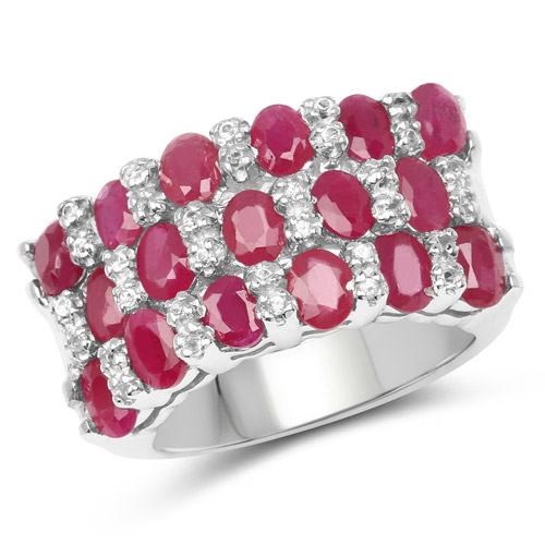 Ruby-3.69 Carat Genuine Ruby and White Topaz .925 Sterling Silver Ring