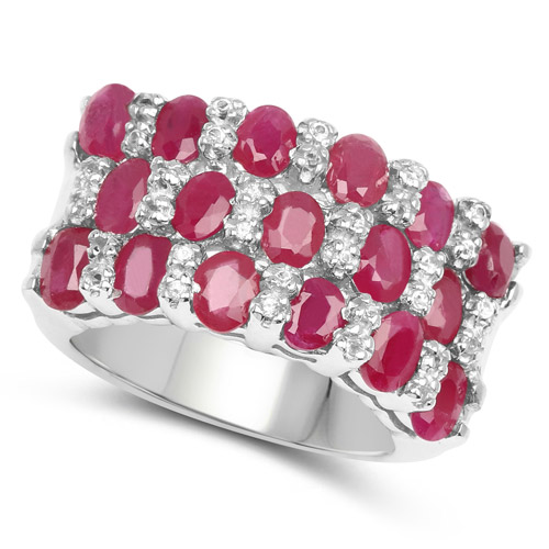3.69 Carat Genuine Ruby and White Topaz .925 Sterling Silver Ring
