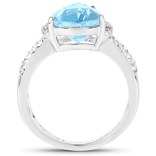 5.50 Carat Genuine Swiss Blue Topaz and White Topaz .925 Sterling Silver Ring