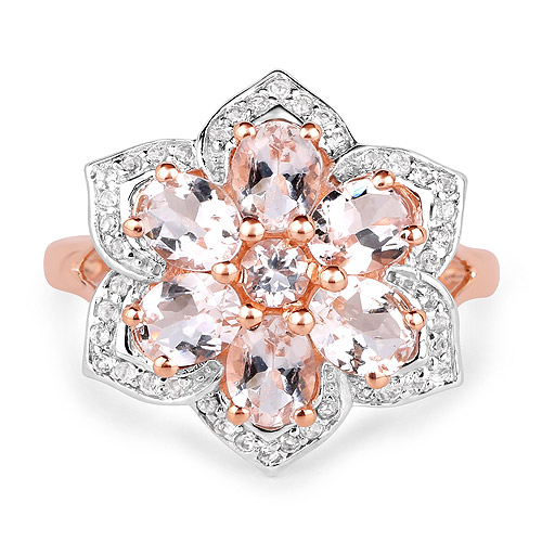 14K Rose Gold Plated 1.80 Carat Genuine Morganite and White Topaz .925 Sterling Silver Ring