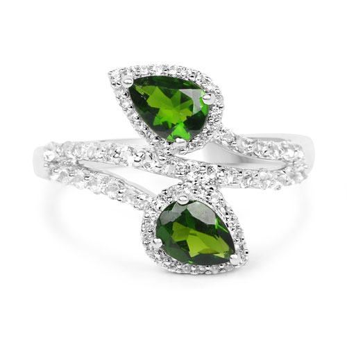 2.24 Carat Genuine Chrome Diopside and White Topaz .925 Sterling Silver Ring