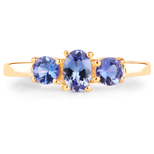 18K Yellow Gold Plated 0.90 Carat Genuine Tanzanite .925 Sterling Silver Ring