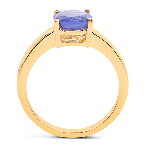 14K Yellow Gold Plated 1.80 Carat Genuine Tanzanite .925 Sterling Silver Ring