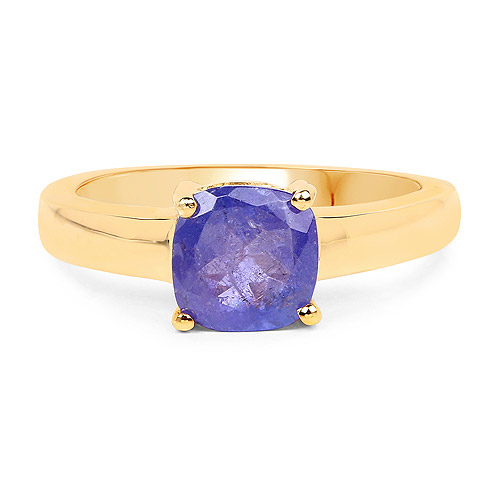 14K Yellow Gold Plated 1.80 Carat Genuine Tanzanite .925 Sterling Silver Ring